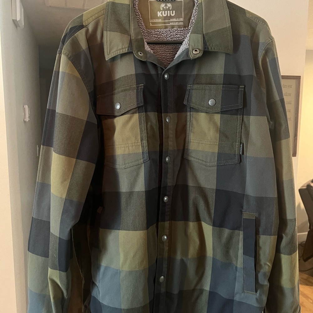 Kuiu Field Flannel Fleece Shirt Jacket-Verde Plaid-Large